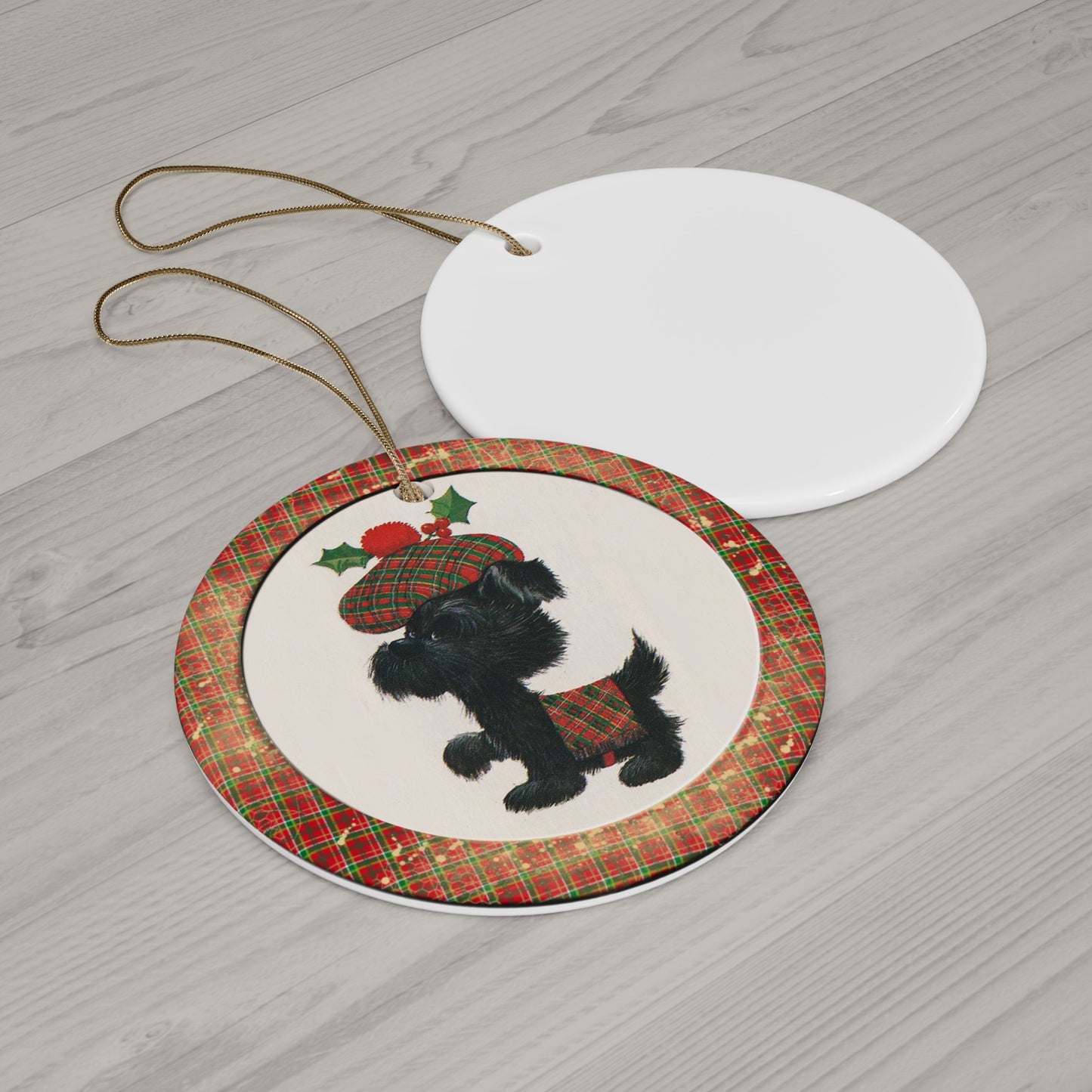 Christmas Scottie Ceramic Disc Ornament        Item #3354075