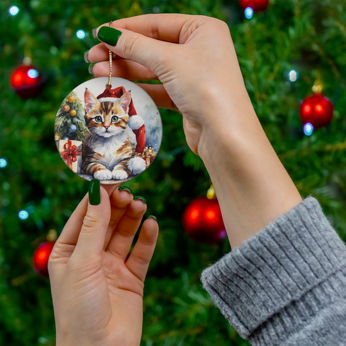 Ceramic Ornament - Christmas Cat     Item #3230228