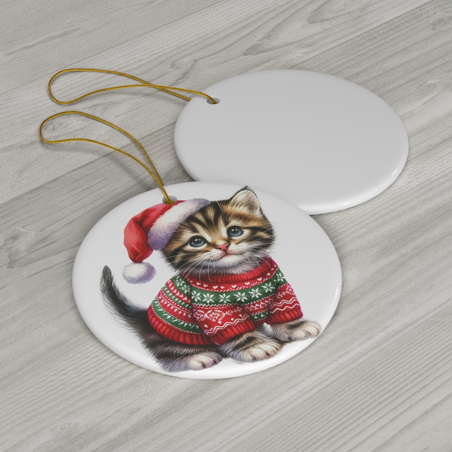 American Bobtail Christmas Kitten Ceramic Disc Ornament      Item #9713251