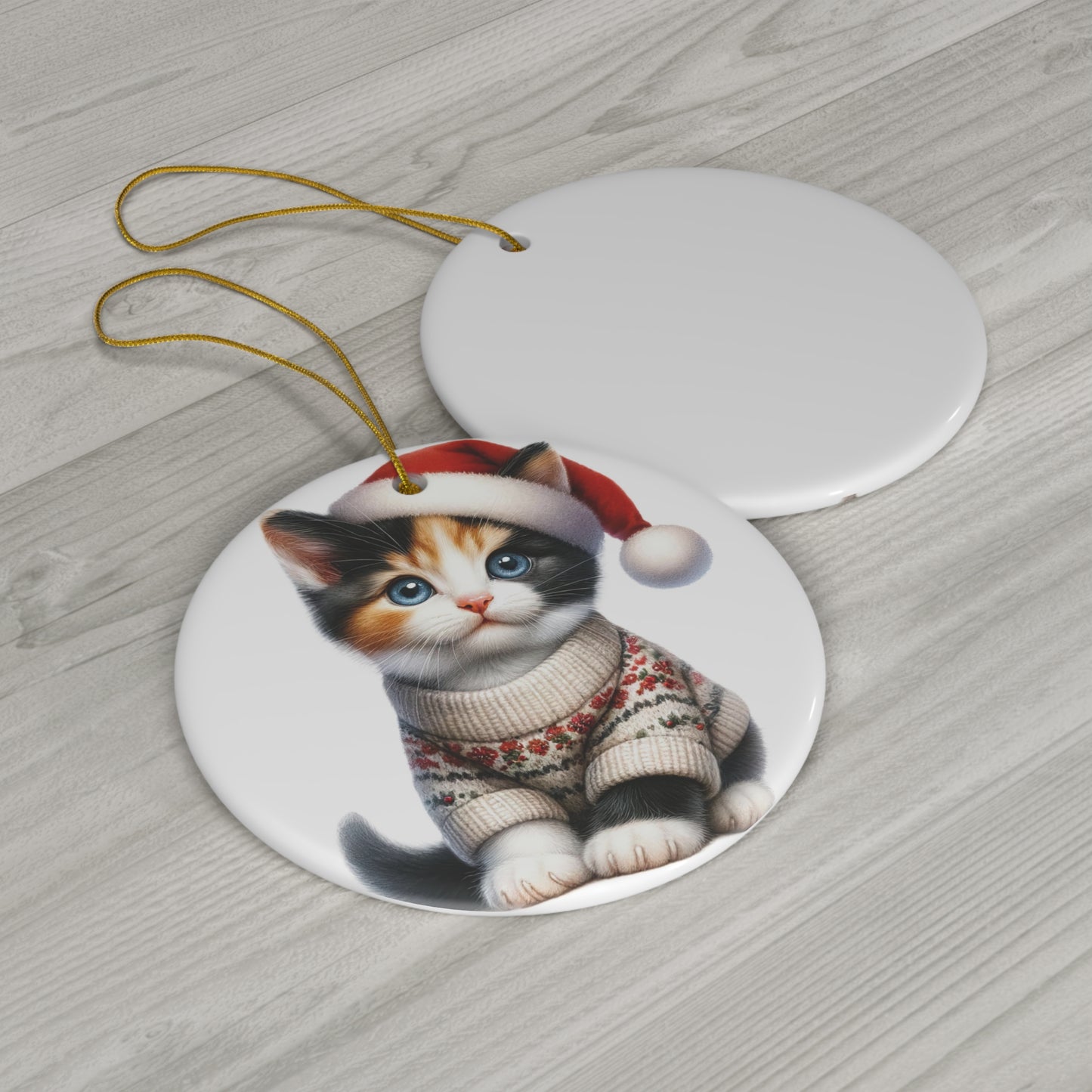 Ceramic Ornament - Calico Christmas Kitten     Item #6522428