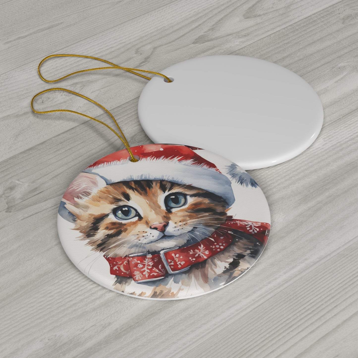 Christmas Cat Ceramic Disc Ornament     Item #190852