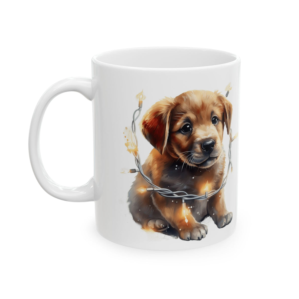 Adorable Puppy With Lights Around Neck Christmas Ceramic Mug 11oz   Item #534593