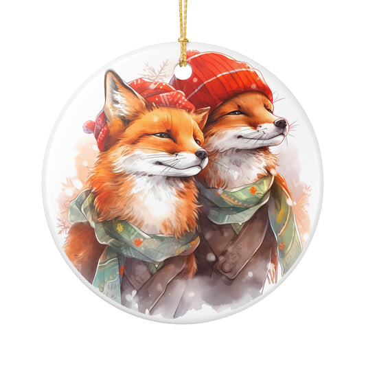 Festive Fox Couple Ceramic Christmas Ornament   Item #276895