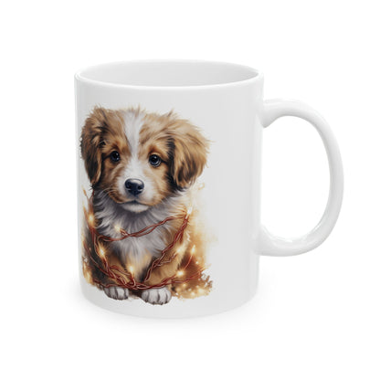 Adorable Puppy In Christmas Lights Holiday Ceramic Mug 11oz  Item #40816