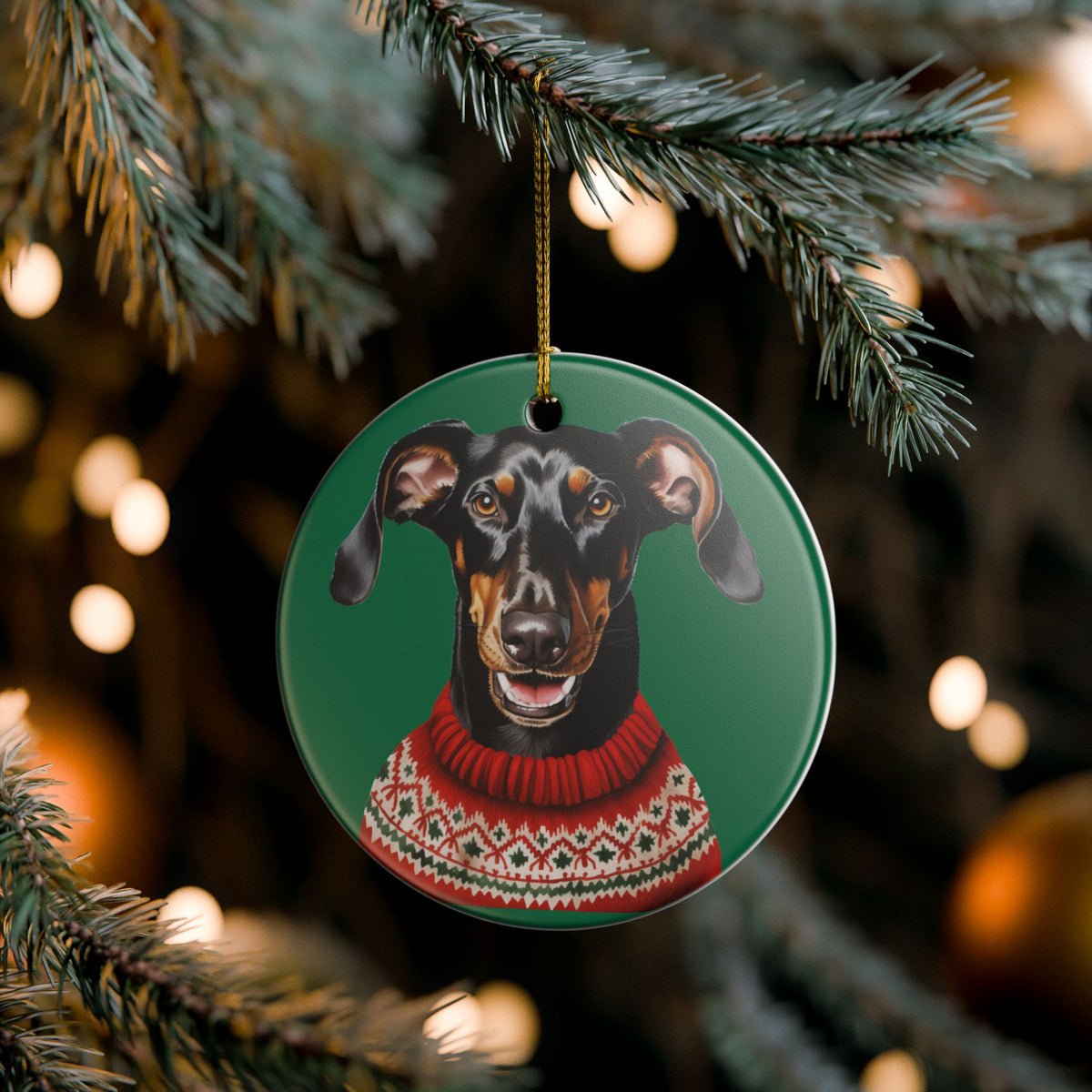 Festive Dog With Christmas Sweater Ceramic Ornament  Item #179925