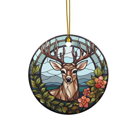 Christmas Deer With Flowers Ceramic Ornament         Item #9391782