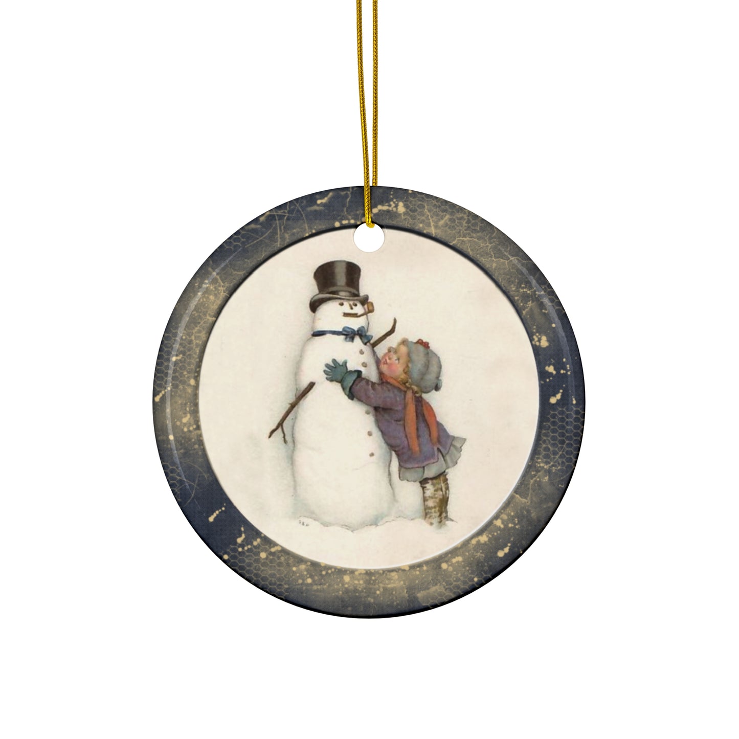 Snowman & Kid Ceramic Disc Ornament      Item #5215842