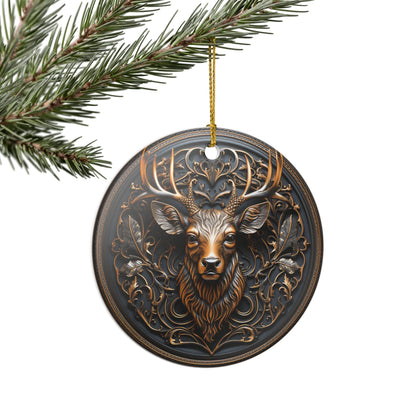 Ceramic Deer Ornament – Rustic Woodland Christmas Tree Decoration    Item #82869