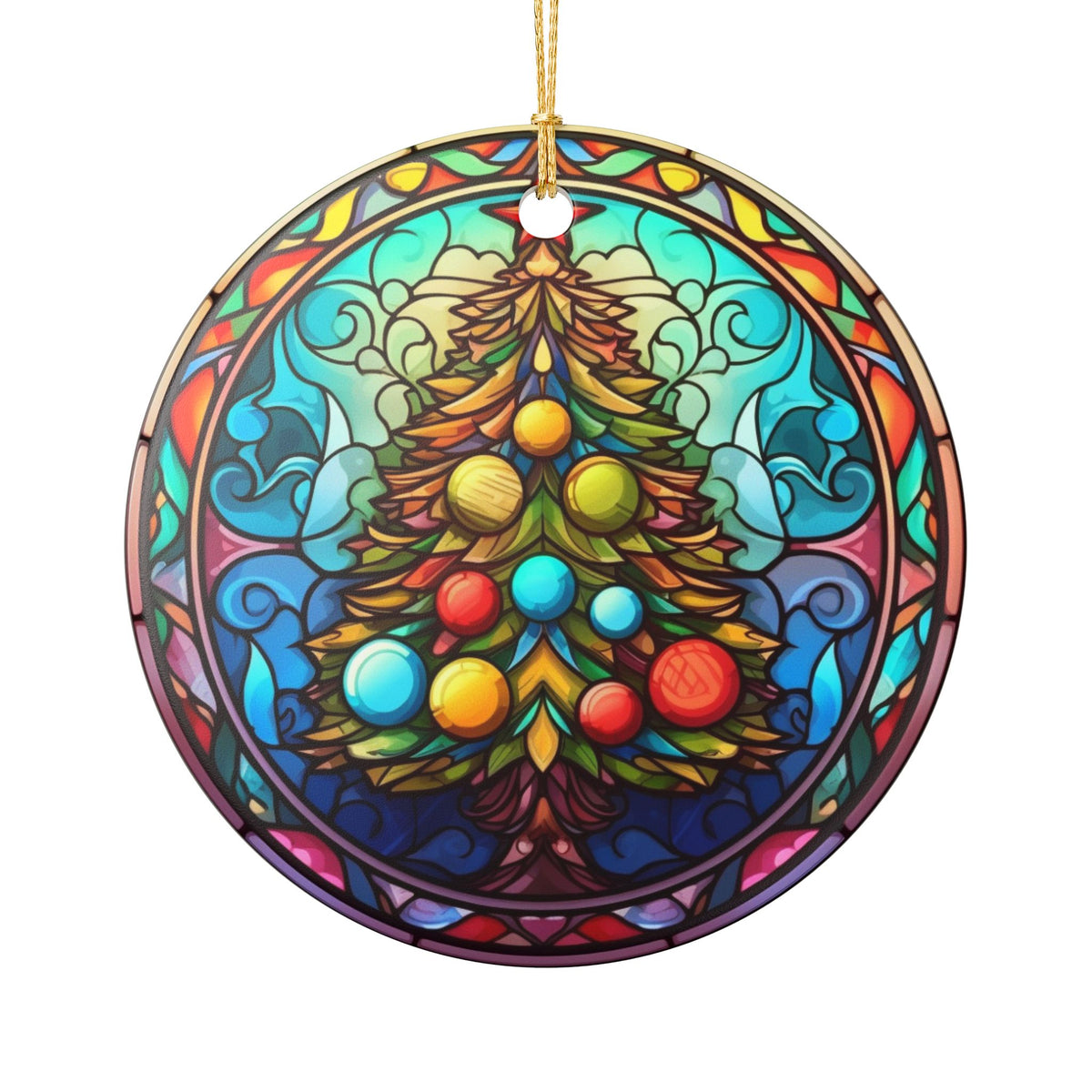 Stained Glass Christmas Tree Ceramic Ornament   Item #4669