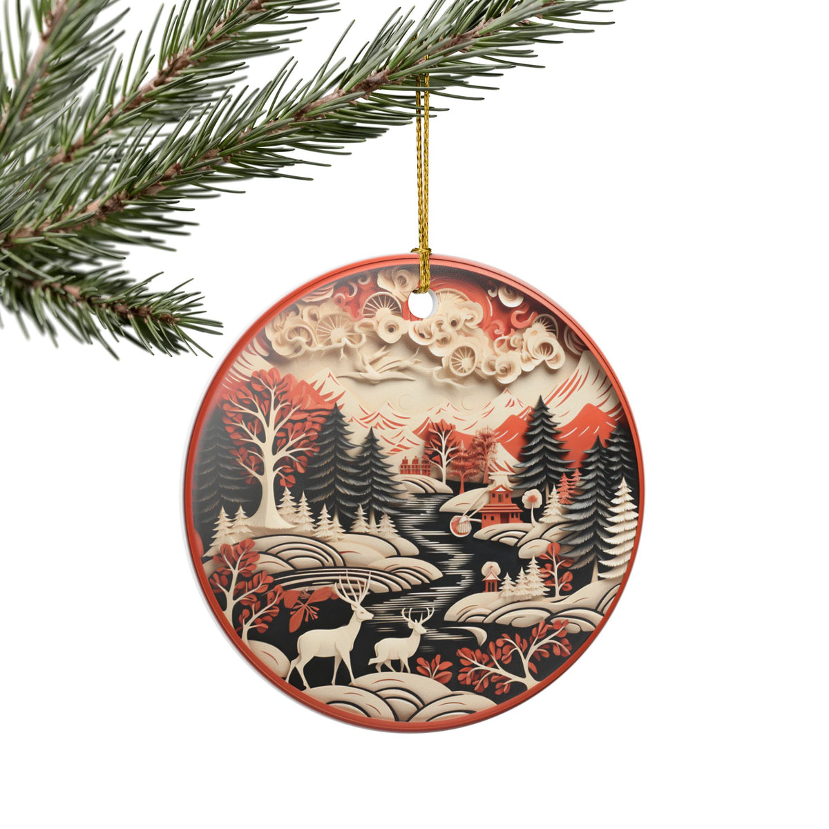 Winter Woodland Deer Ceramic Ornament    Item #331593