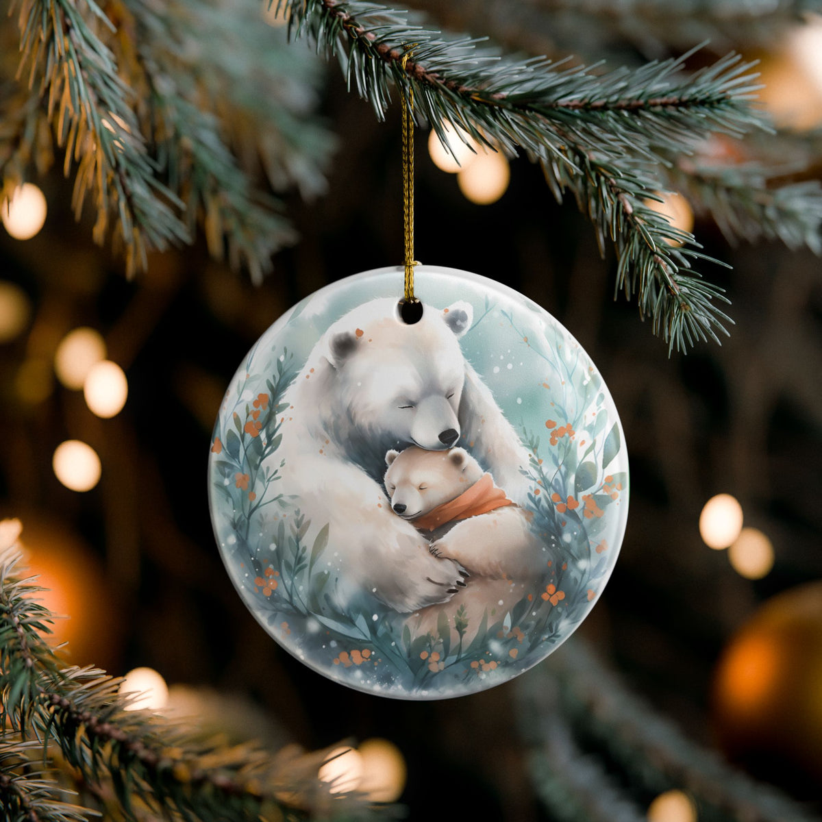 Ceramic Ornament – Polar Bear and Cub Winter Holiday Decoration    Item #765485