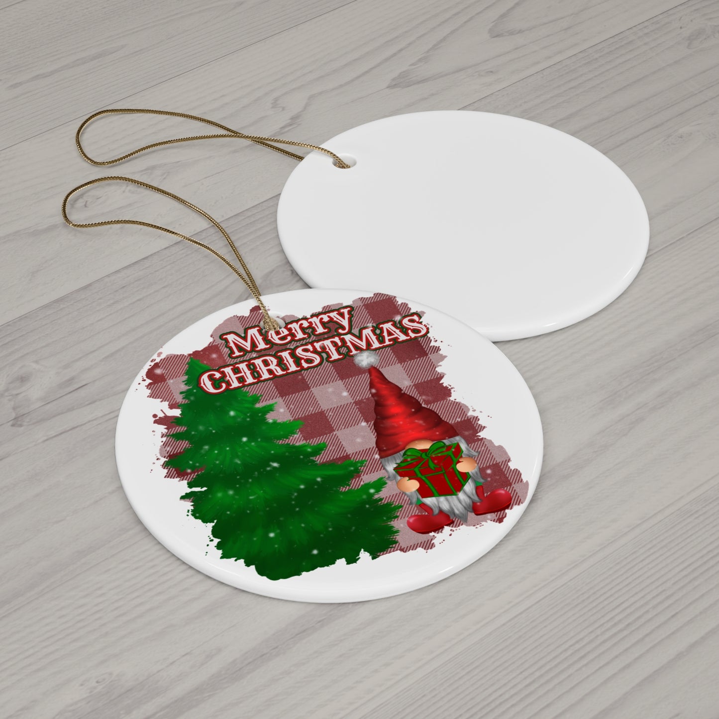 Merry Christmas Gnome Ceramic Disc Ornament      Item #2265753