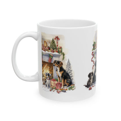 Christmas Dogs Ceramic Mug — Holiday Fireplace Scene 11oz   Item #945524