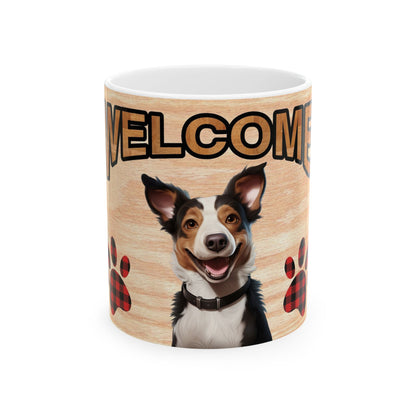 Welcome Dog Mug — Cute Border Collie Paw Print Ceramic Coffee Cup 11oz   Item #534252