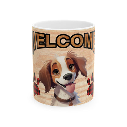 Welcome Dog Ceramic Mug – Cute Puppy Paw Print Coffee Cup 11oz   Item #770161
