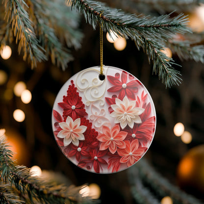 Red Floral Ceramic Christmas Ornament    Item #781178