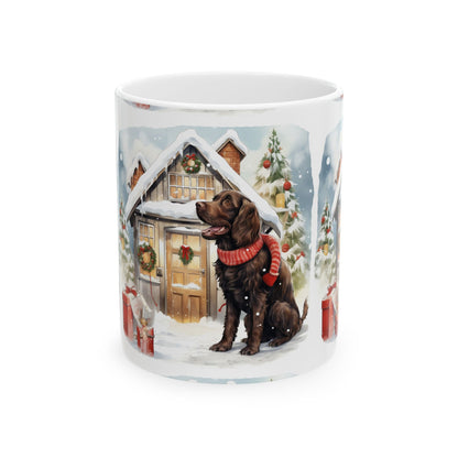 Christmas Labrador Ceramic Mug – Winter Cabin Dog Holiday Coffee Cup 11oz  Item #155021