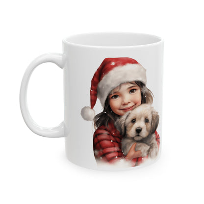 Girl In Santa Hat With A Christmas Puppy  Ceramic Mug 11oz  Item #844668