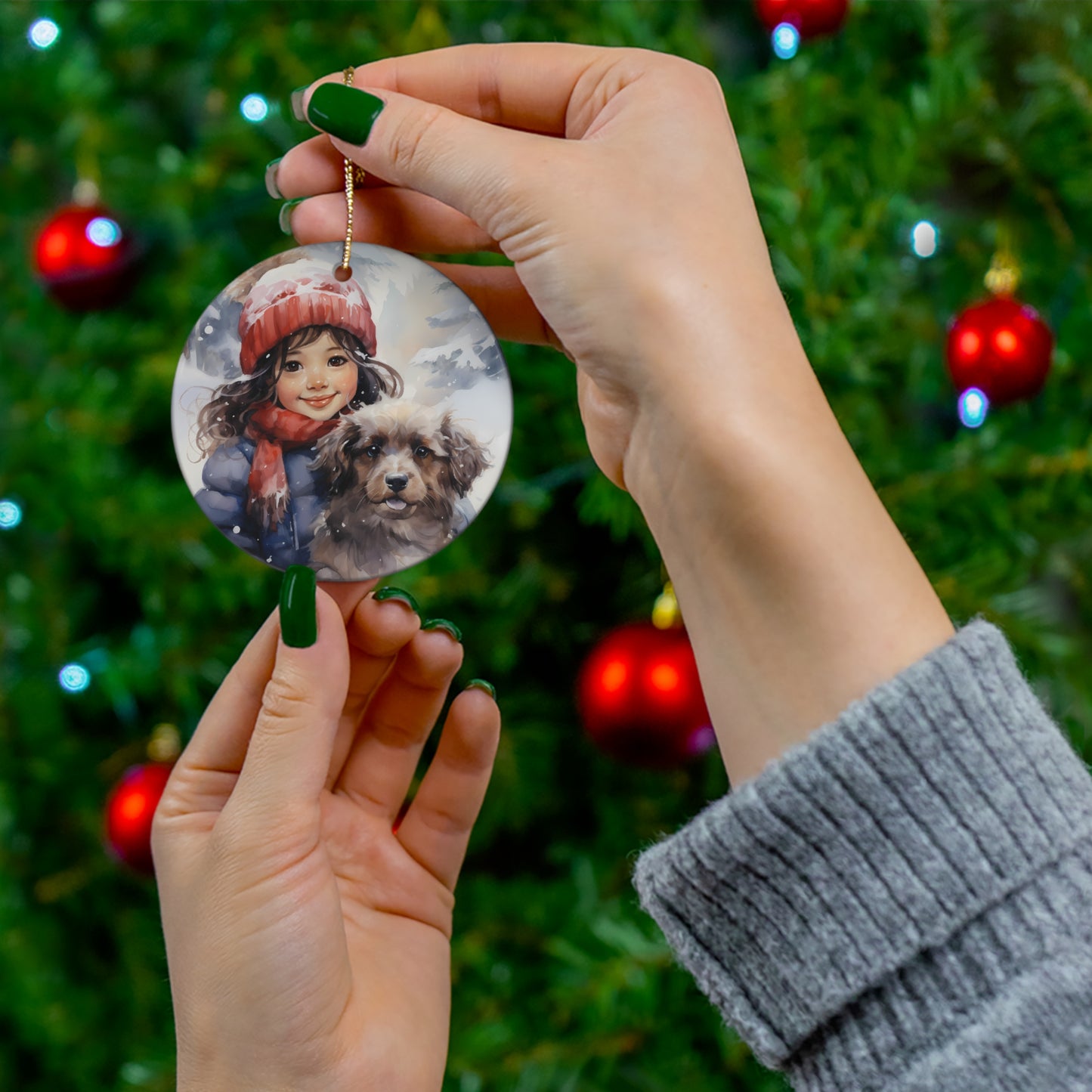 CERAMIC ORNAMENT - CHILD WITH DOG       Item #916866