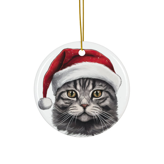 American ShortHair Cat With Santa Hat Ceramic Ornament      Item #4978492