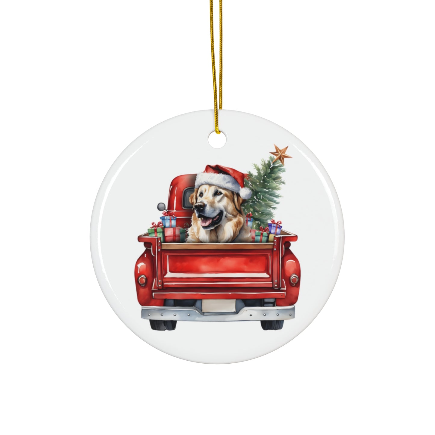 Anatolian Shepherd Dog Christmas Dog In Red Truck Ceramic Disc Ornament      Item #5141799