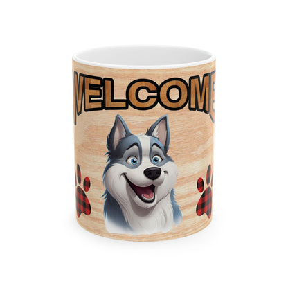 Welcome Puppy Mug — Cute Happy Dog Paw Print Ceramic Coffee Cup 11oz    Item #241444
