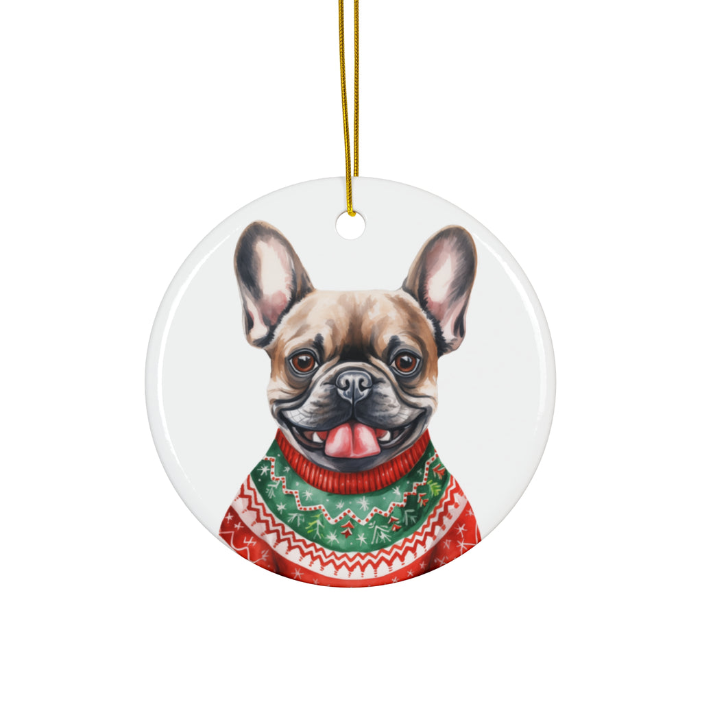 Dog With Christmas Sweater Ceramic Disc Ornament           Item #513172