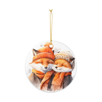 Ceramic Ornament – Cozy Winter Fox Couple Holiday Decoration   Item #257947