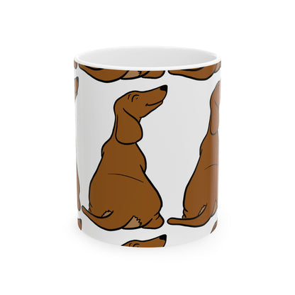 Dog Pattern Ceramic Mug — Cute Brown Sausage Dog Coffee Cup 11oz  Item #367238