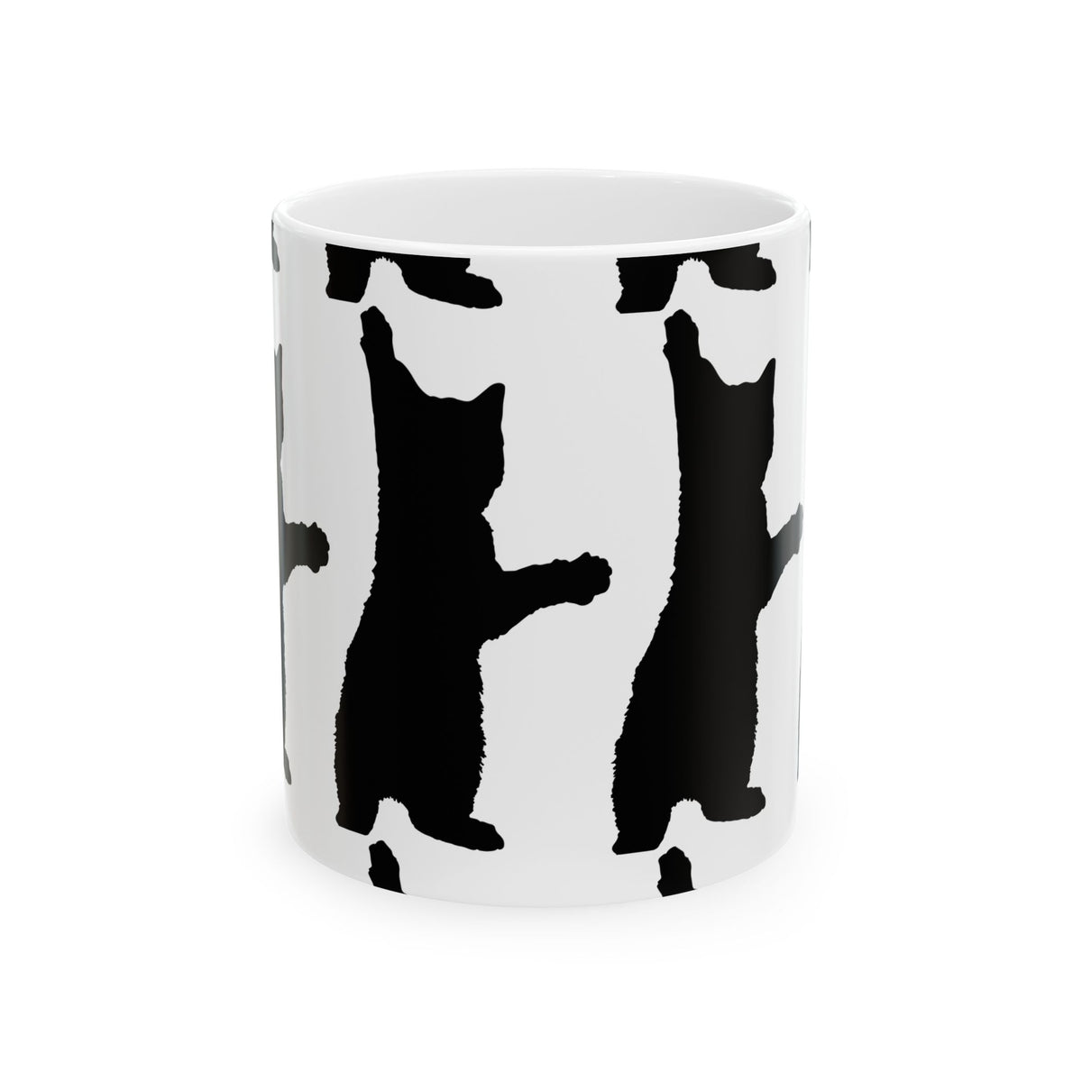 Black Cat Silhouette Ceramic Mug — Minimalist Wildlife Coffee Cup 11oz    Item #500514