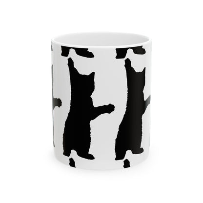 Black Cat Silhouette Ceramic Mug — Minimalist Wildlife Coffee Cup 11oz    Item #500514