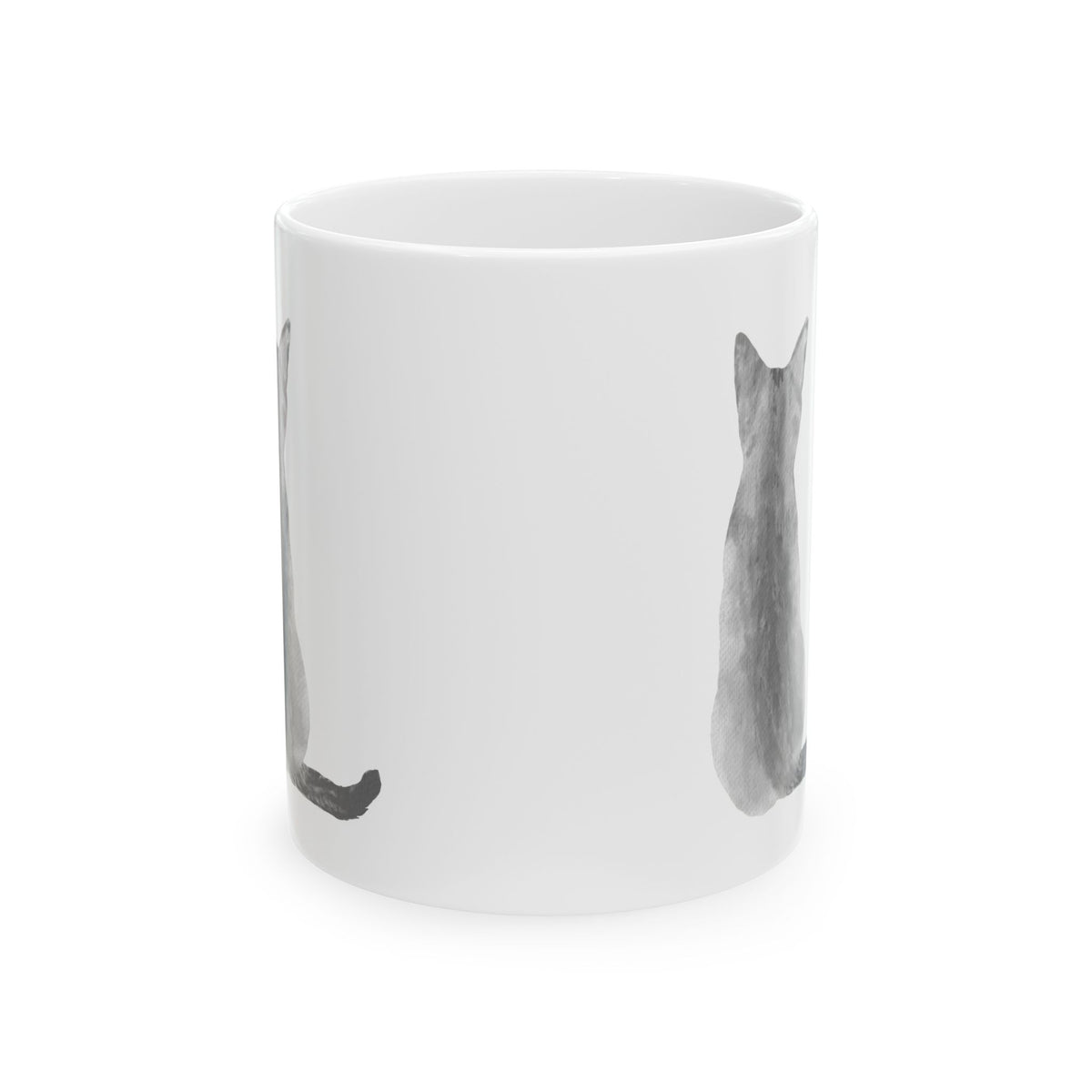 Cat Silhouette Ceramic Mug — Minimal Watercolor Cat Tail & Back Design 11oz  Item #1201