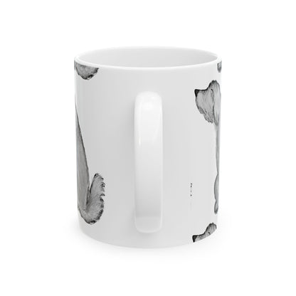 Dog Sketch Pattern Mug — Black & White Pawprint Ceramic Coffee Cup 11oz  Item #46642