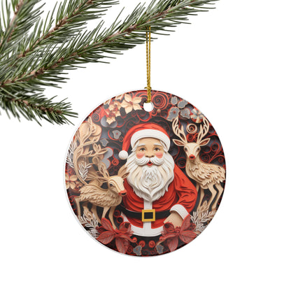 Santa and Reindeer Christmas Ceramic Ornament   Item #621707