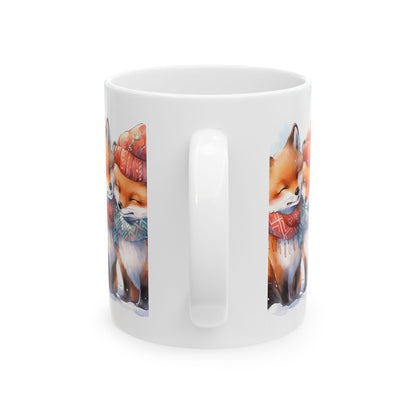 Cute Fox Couple Mug — Cozy Winter Scarf Ceramic Coffee Cup 11oz   Item #440237