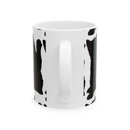 Cat Print Ceramic Mug – Black & White Farmhouse Coffee Cup 11oz    Item #87199