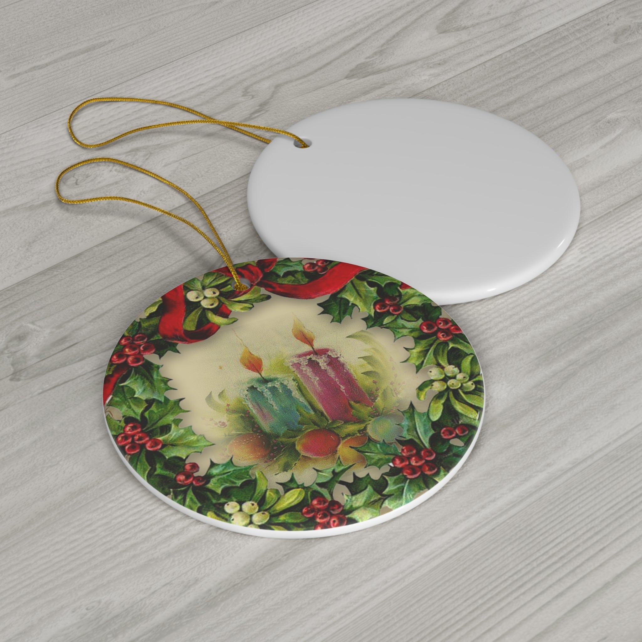 Wreath Candles Ceramic Disc Ornament             Item #1076011 - Buckshot's Bargain Barn