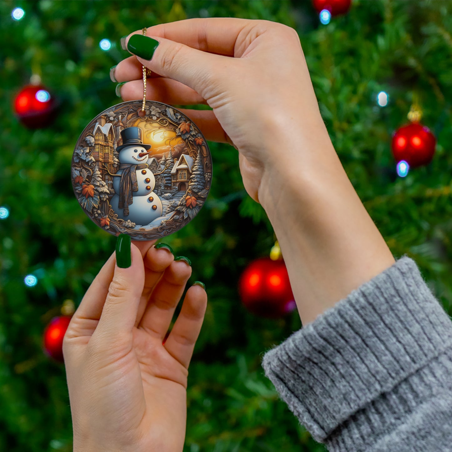 Snowman Ceramic Disc Ornament       Item #7456181