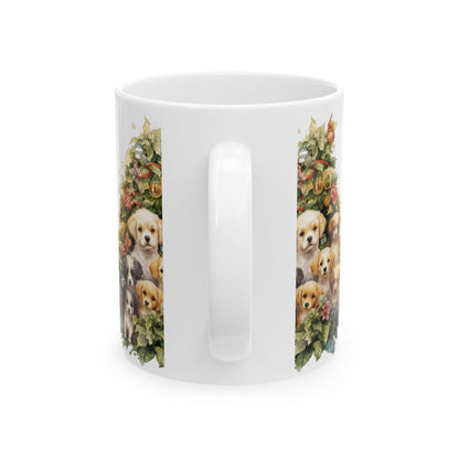 Christmas Puppies Ceramic Mug — Cute Holiday Dog Tree Coffee Cup 11oz   Item #88473