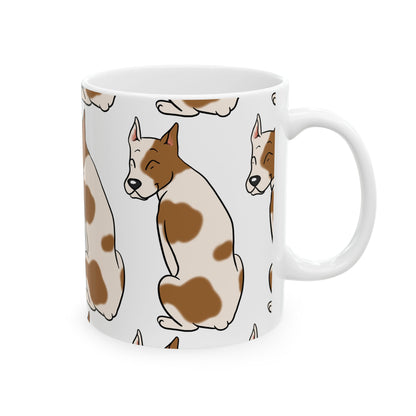 Brown and White Dog Pattern Ceramic Mug — Cute Pet Lover Coffee Cup 11oz   Item #614251