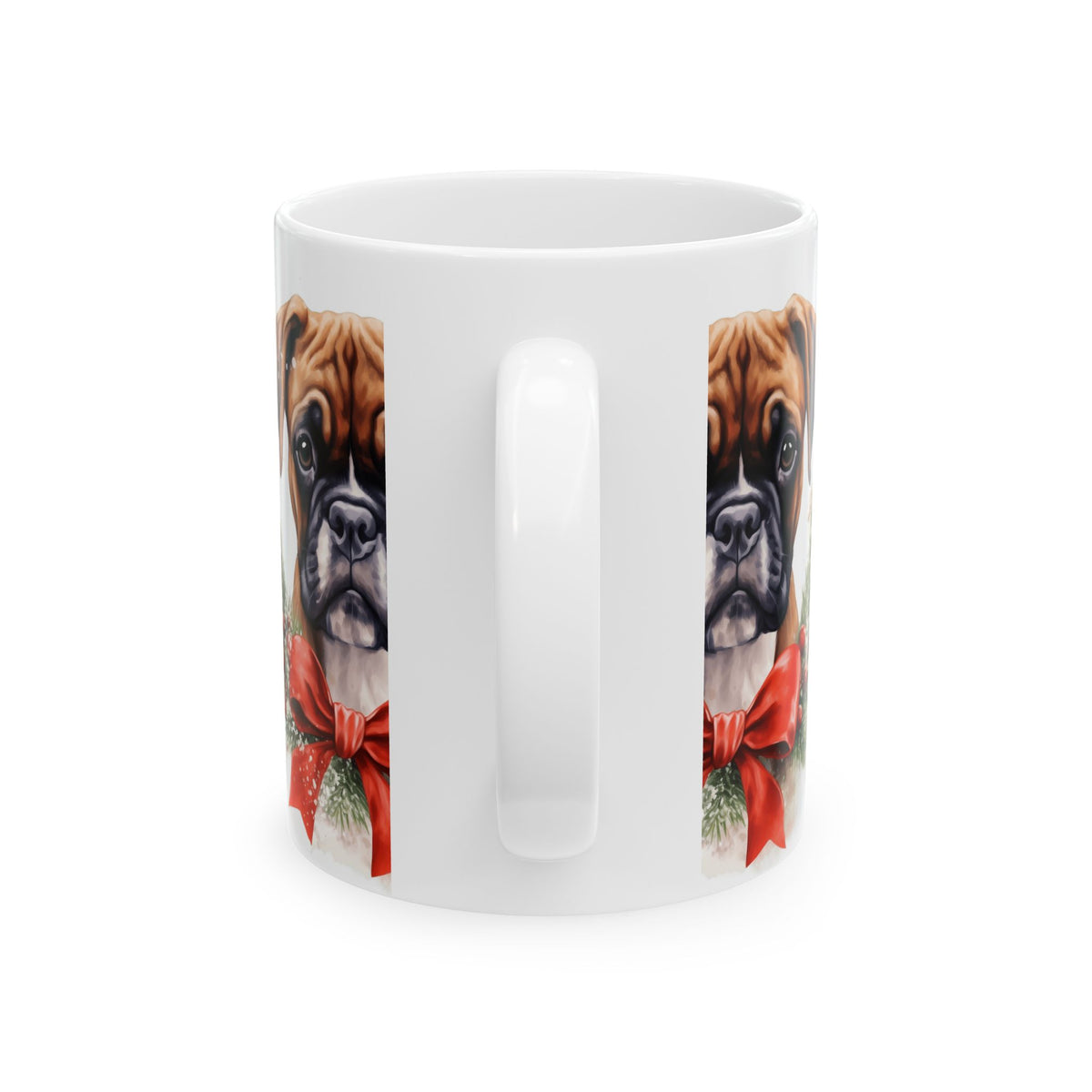 Boxer Dog Christmas Mug — Festive Boxer Portrait Ceramic Coffee Cup 11oz   Item #849429