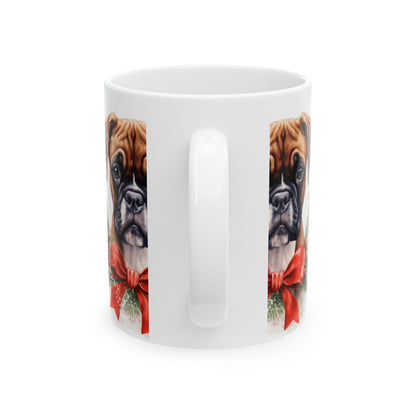 Boxer Dog Christmas Mug — Festive Boxer Portrait Ceramic Coffee Cup 11oz   Item #849429