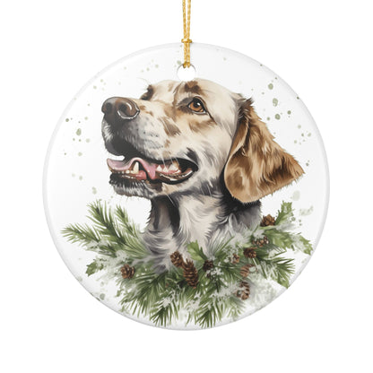 Ceramic Christmas Ornament – Festive Dog Portrait with Pine Branches    Item #715405