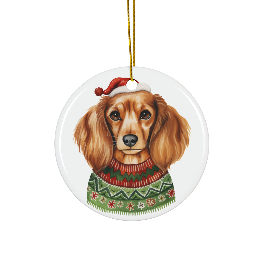 Christmas Dog With Christmas Sweater Ceramic Disc Ornament            Item #5145581