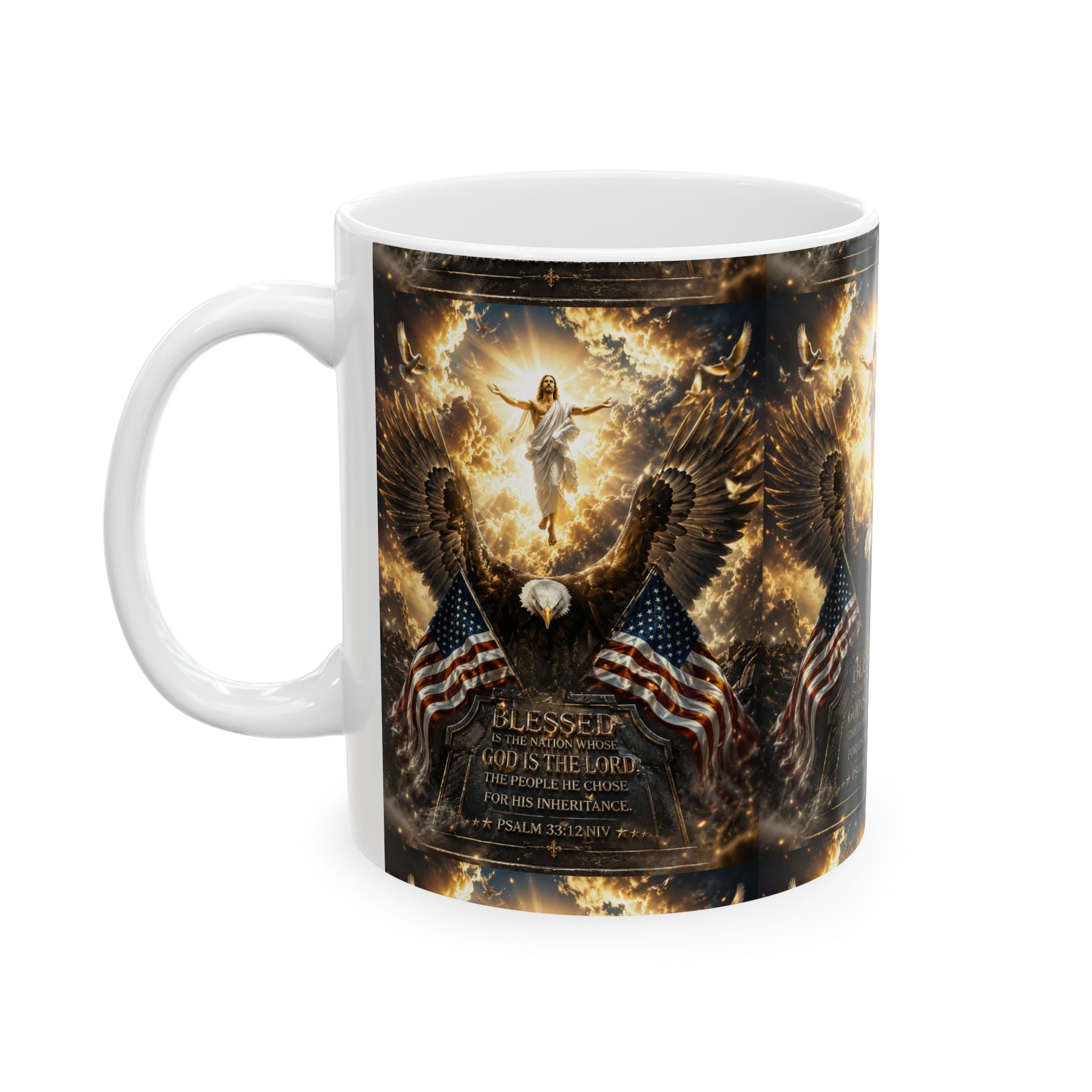 Patriotic Angel & Bald Eagle Ceramic Mug – God Bless America 11oz  Item #137373