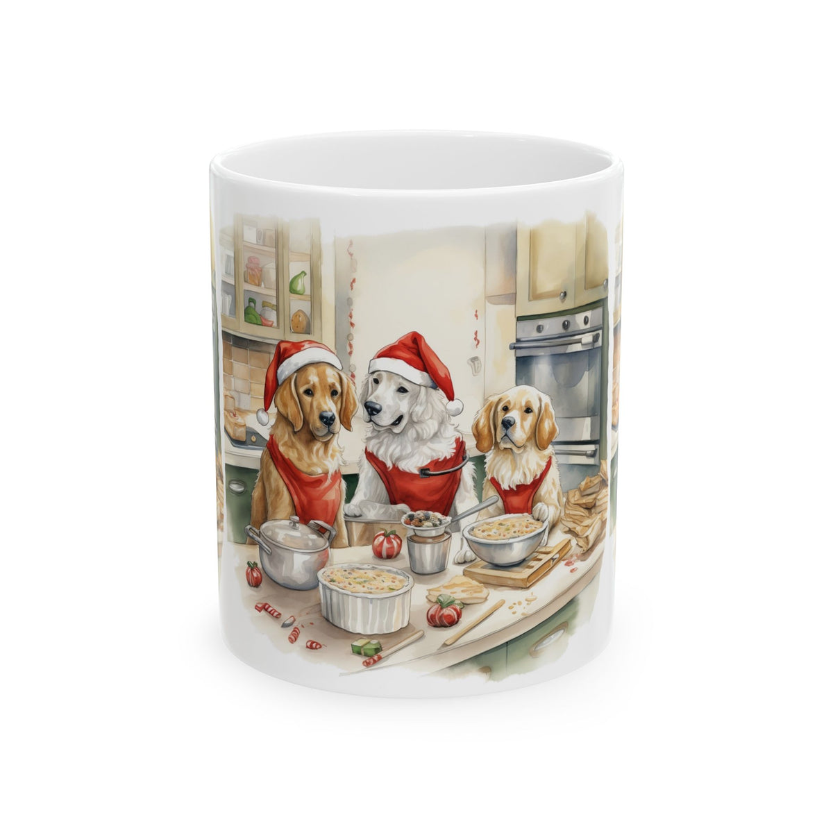 Christmas Dogs Baking Ceramic Mug — Festive Dogs Holiday Coffee Cup 11oz   Item #309585
