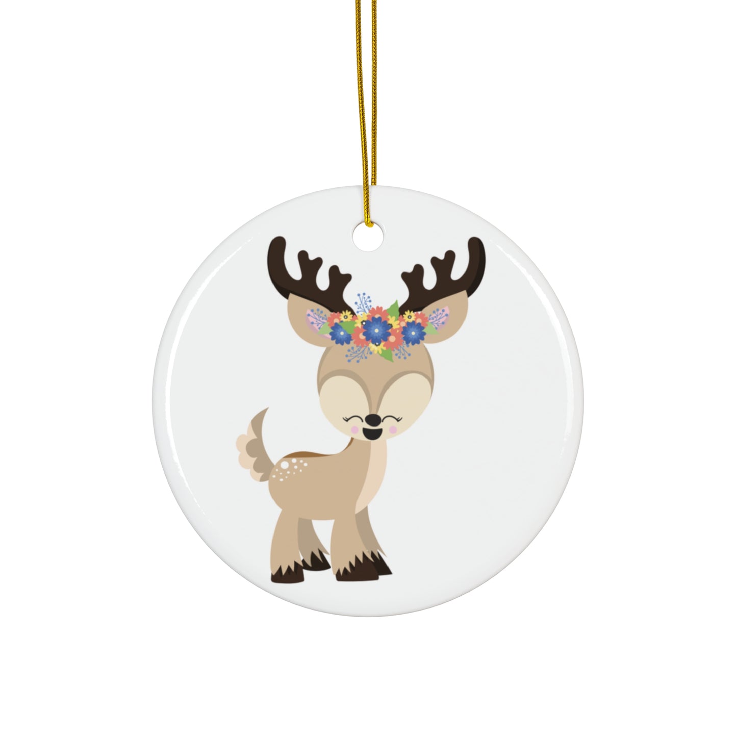 Floral Deer Ceramic Disc Ornament       Item #14972