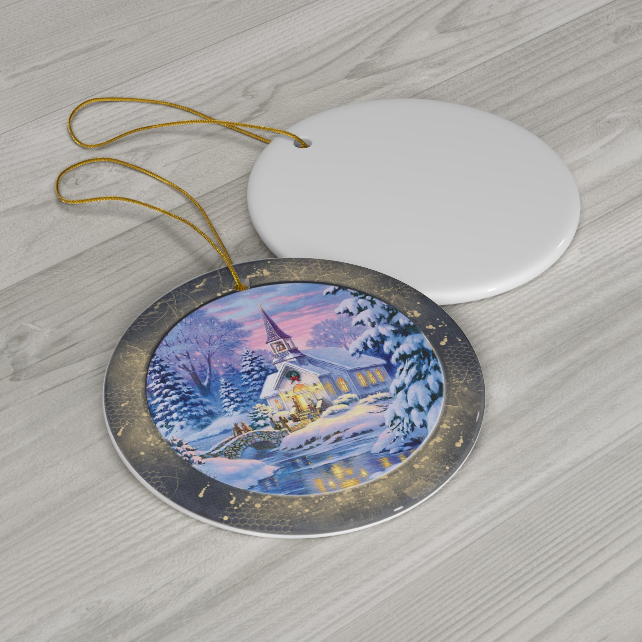 Winter Scene Ceramic Disc Ornament            Item #8038326