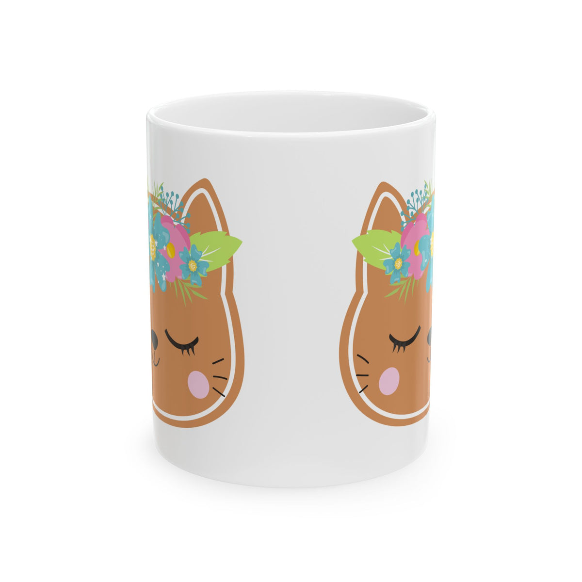 Floral Cat Face Mug — Cute Animal Ceramic Coffee Cup 11oz  Item #827843