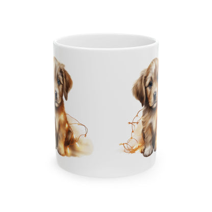 Festive Adorable Puppy In Lights Ceramic Mug  11oz  Item #470559